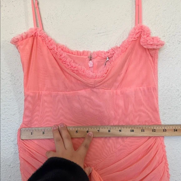 House of Cb Gabbi Peach Ruffle Front Gown Mesh High-Low Cocktail Dress NWOT M - Picture 10 of 11